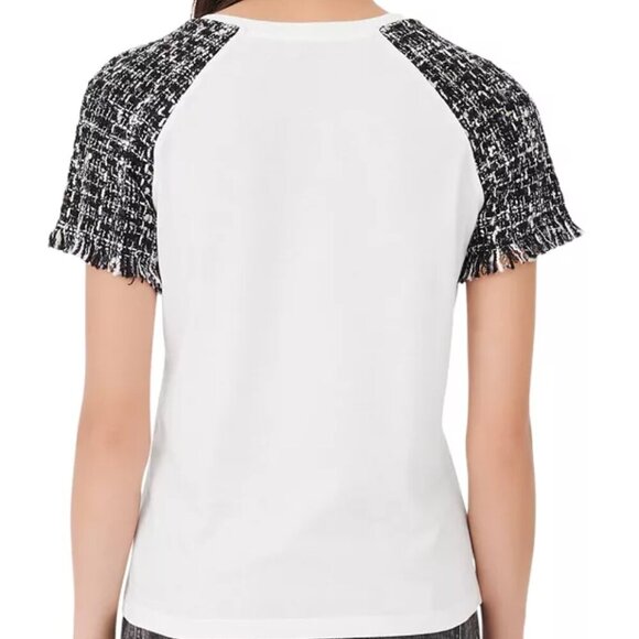 Maje Tiacou Tweed Sleeve Tee White and Black Top Size 3 Large - Picture 4 of 11